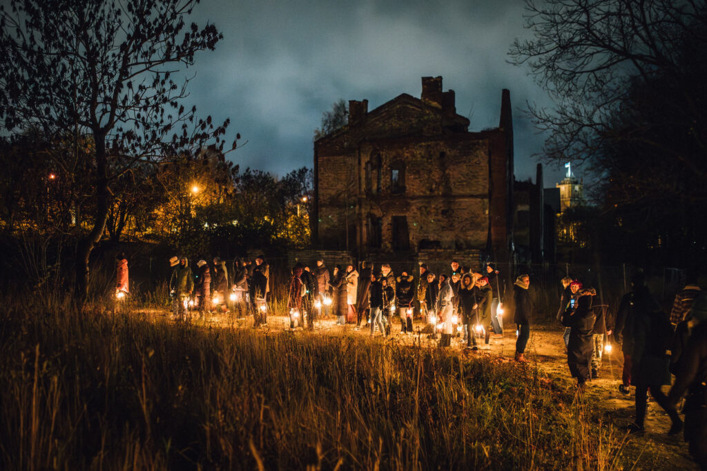 Corporate group on a guided Matkafy lantern tour in Tallinn