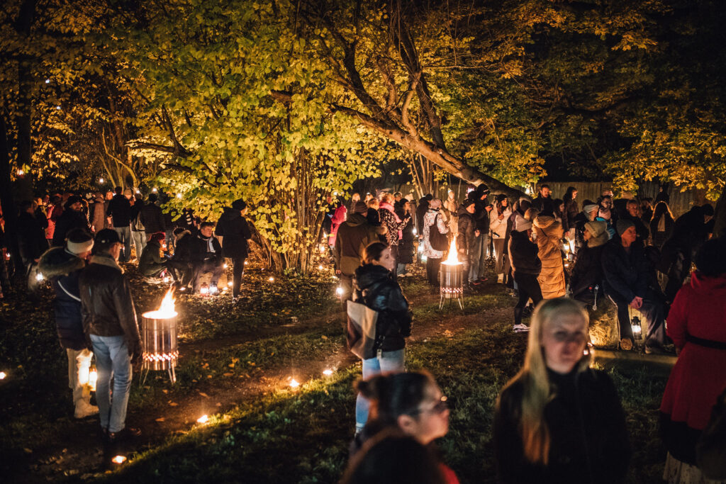 Corporate group on a guided Matkafy lantern tour in Tallinn