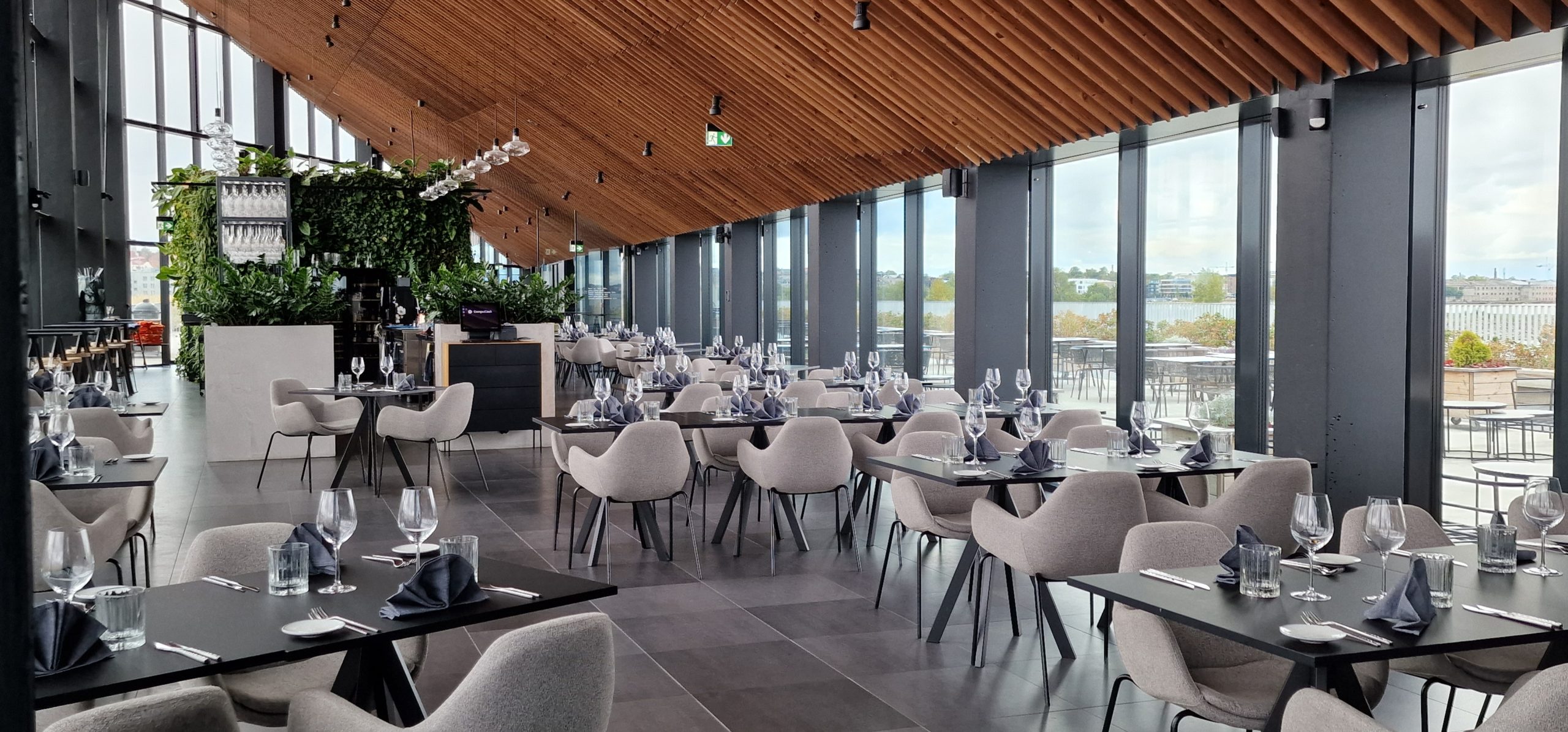 Restaurant with a port view