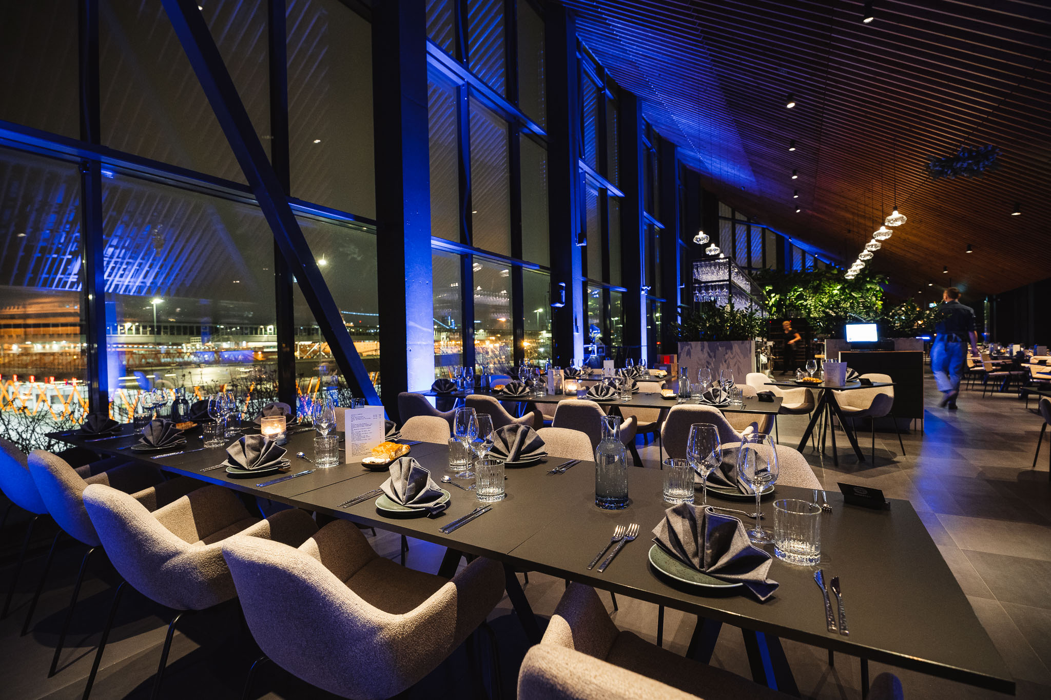 Restaurant with a port view